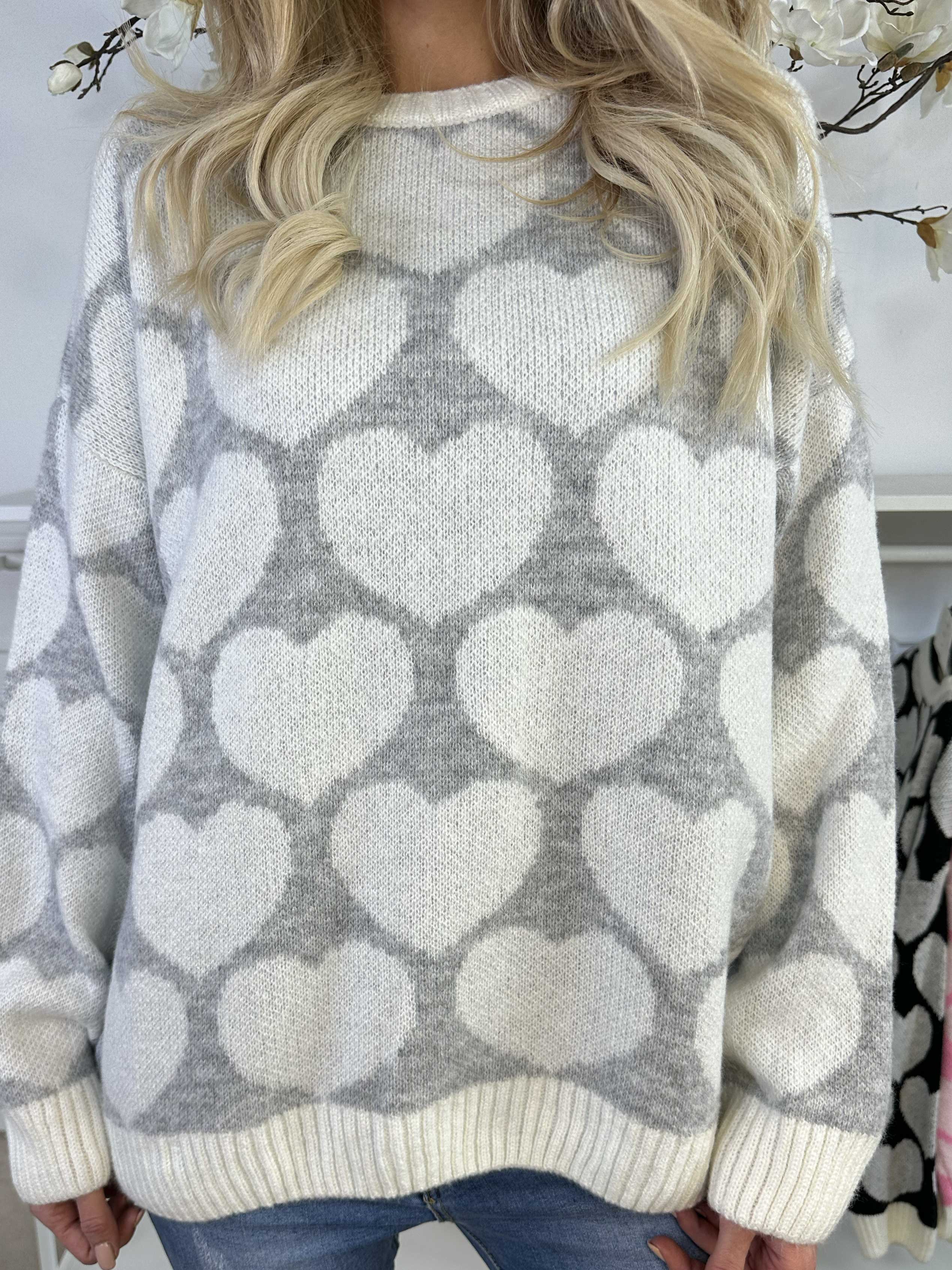 Saidy - Tjock stickad blus med hjärtan